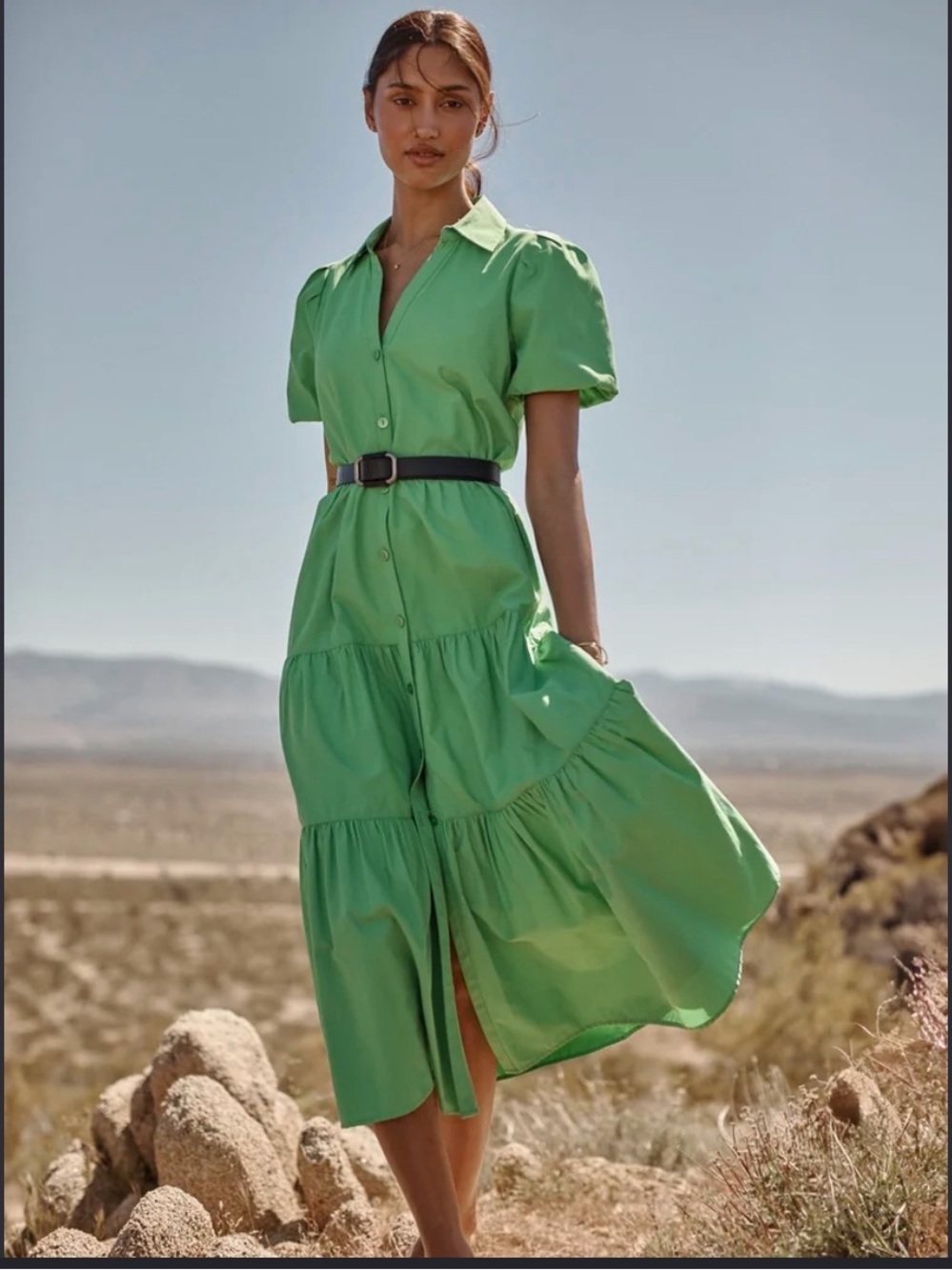Brochu Walker Green Havana Shirt Midi Dress